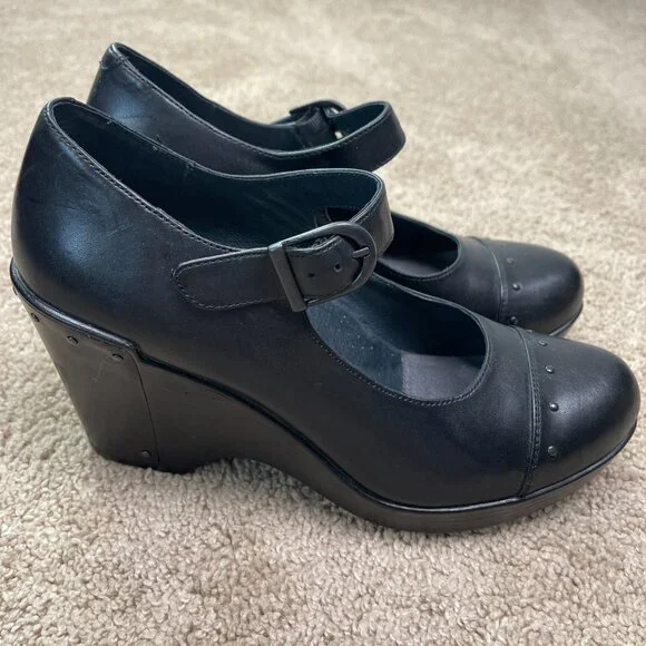 Dansko Shoes Womens 40 Black Fanny Wedge Mary Jane Leather Casual Comfort Heel - Picture 4 of 9